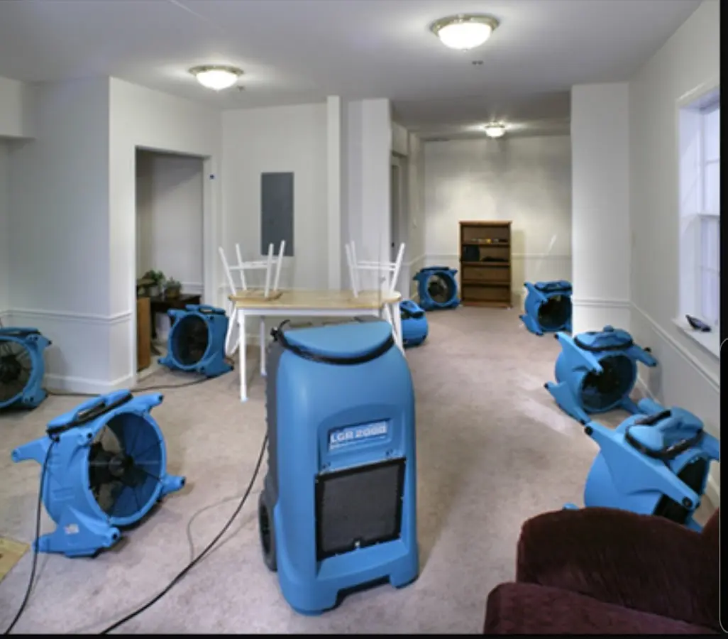 Air movers and dehumidifier setup for Water Extraction & Removal in Atlanta